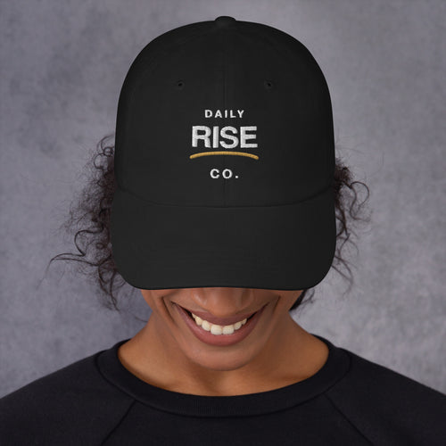 Daily Rise Classic black dad hat front embroidery view