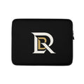 Daily Rise Executive black laptop sleeve with ivory-and-gold monogram, 13-inch