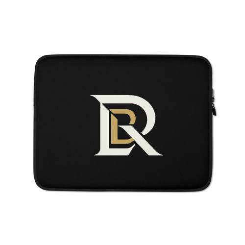 Daily Rise Executive black laptop sleeve with ivory-and-gold monogram, 13-inch