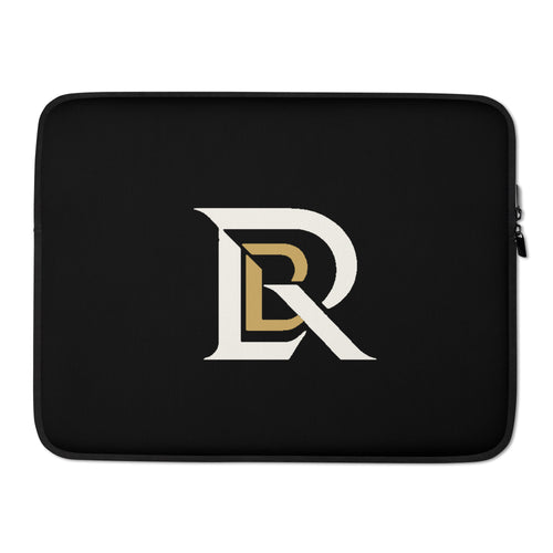 Daily Rise Executive black laptop sleeve with ivory-and-gold monogram, 15-inch