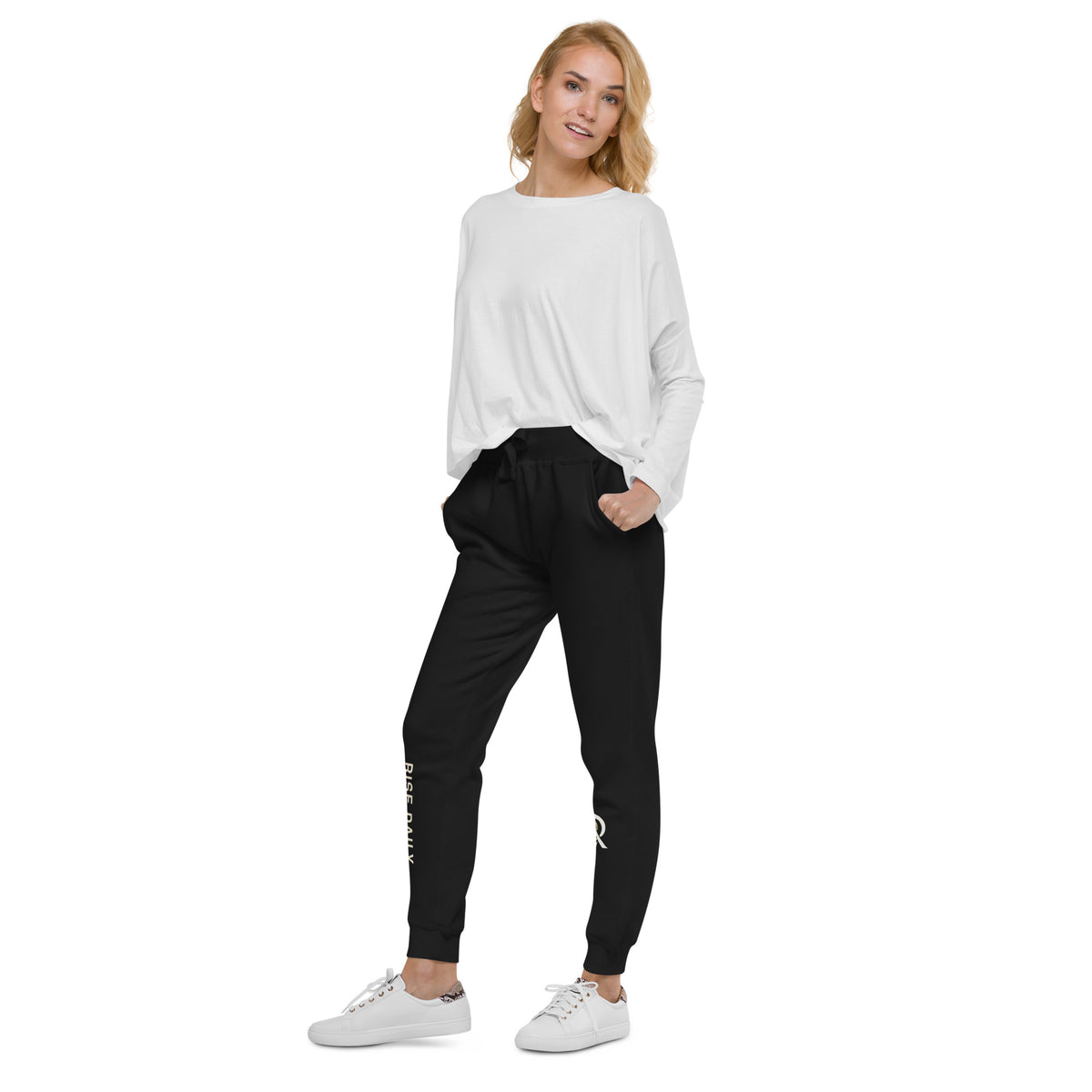 Rise Daily premium black fleece sweatpants left-front lifestyle view