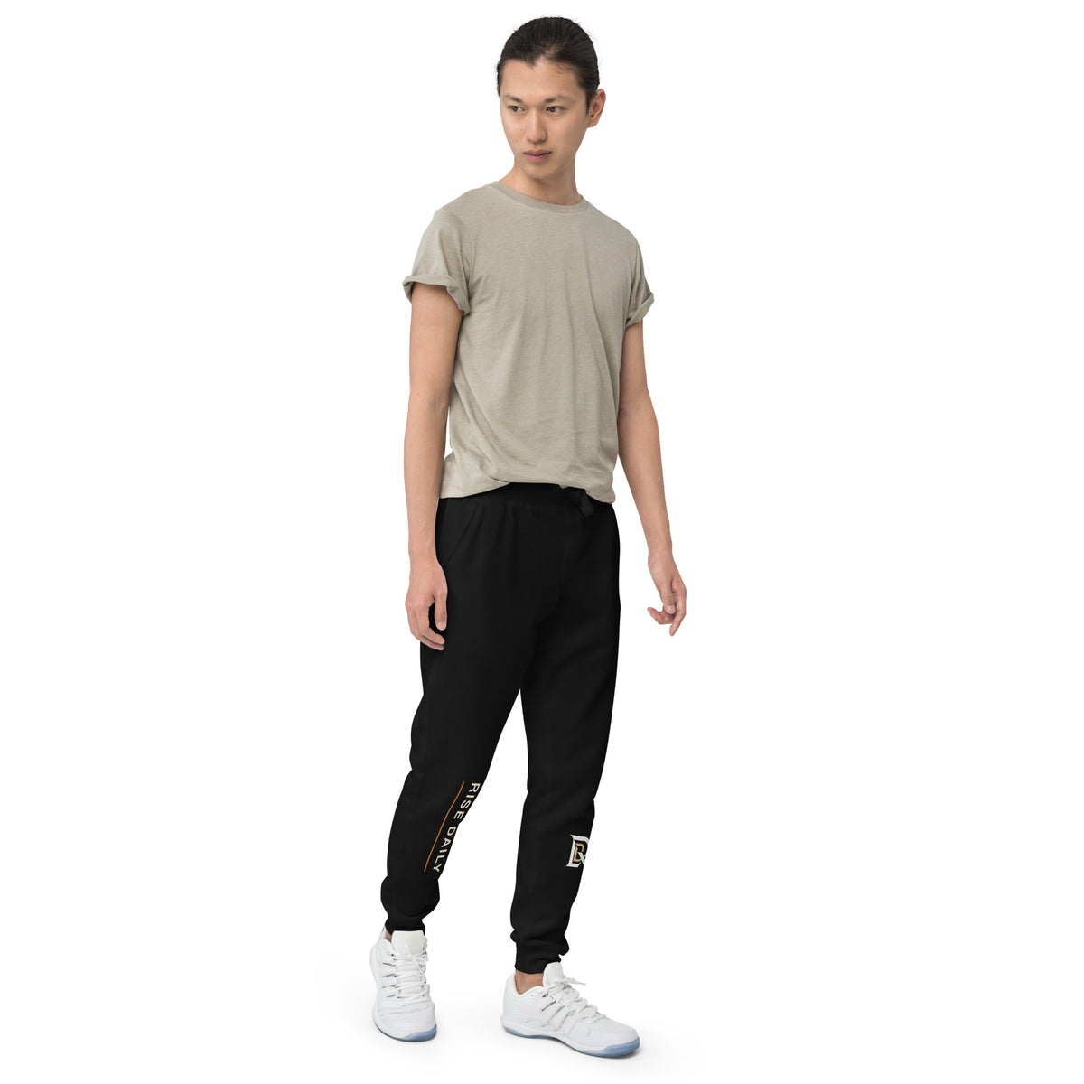 Rise Daily premium black fleece sweatpants alternate right-front view