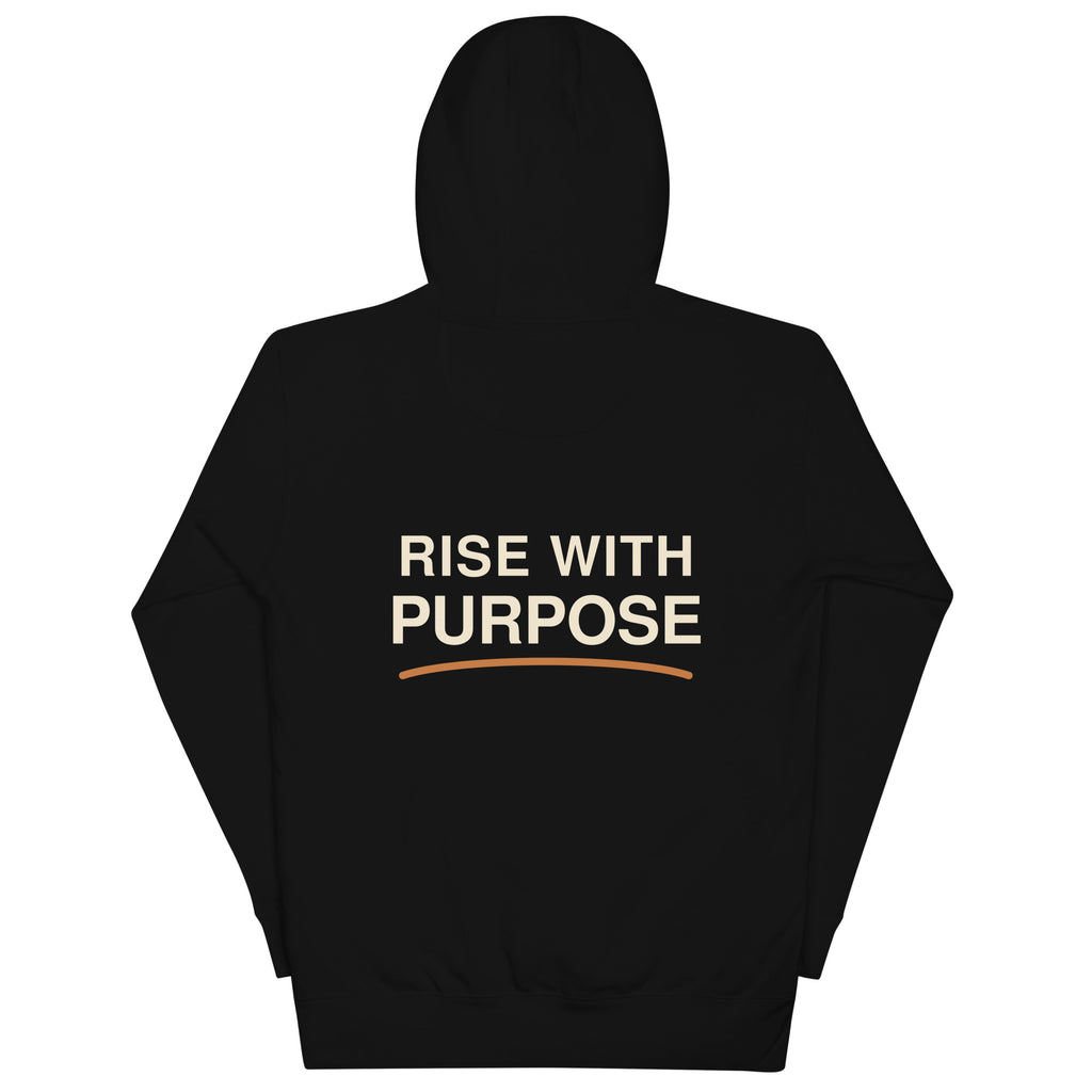 Rise With Purpose premium black hoodie back product view