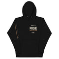 Rise With Purpose premium black hoodie front product view