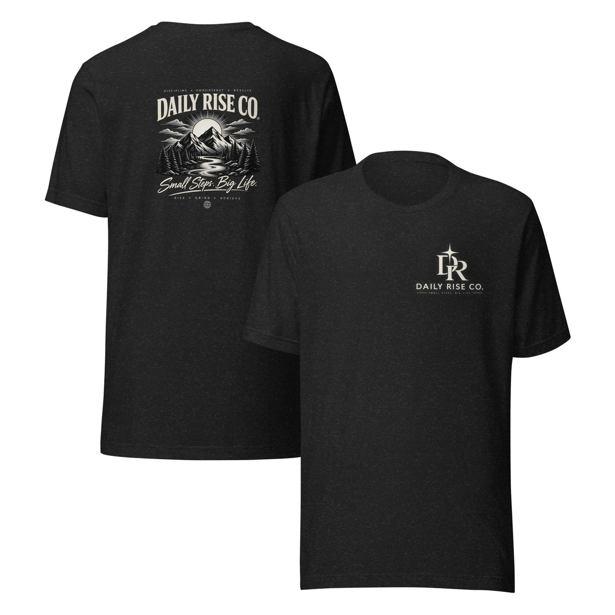 Soul Rise Tee Black Heather front-and-back product view