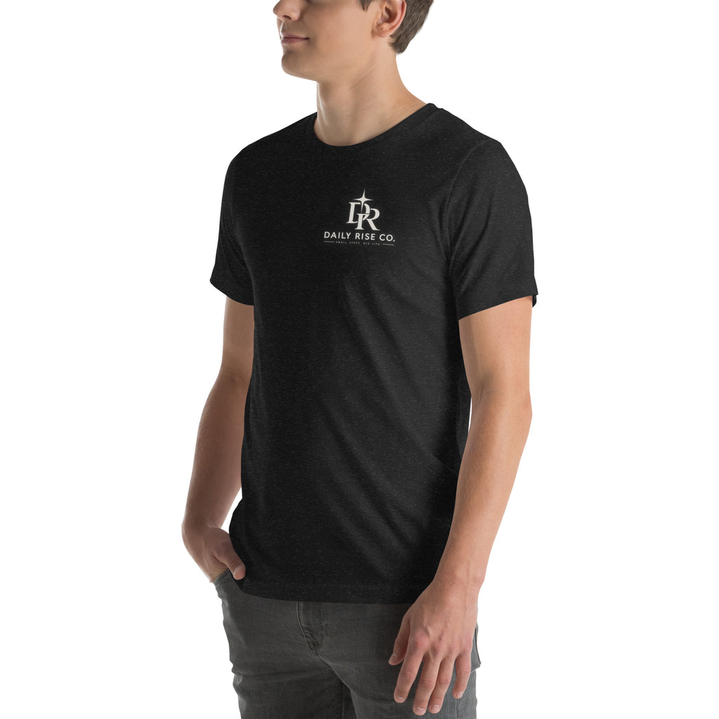Soul Rise Tee Black Heather left-front mockup